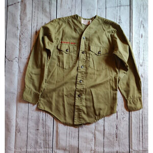 Vintage Olive Green BSA Boy Scout uniform shirt Baseball Jersey Style READ #5